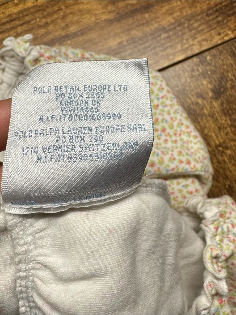 Ralph Lauren White Floral Baby Romper with Pink, Blue & Green Sprigs 9M